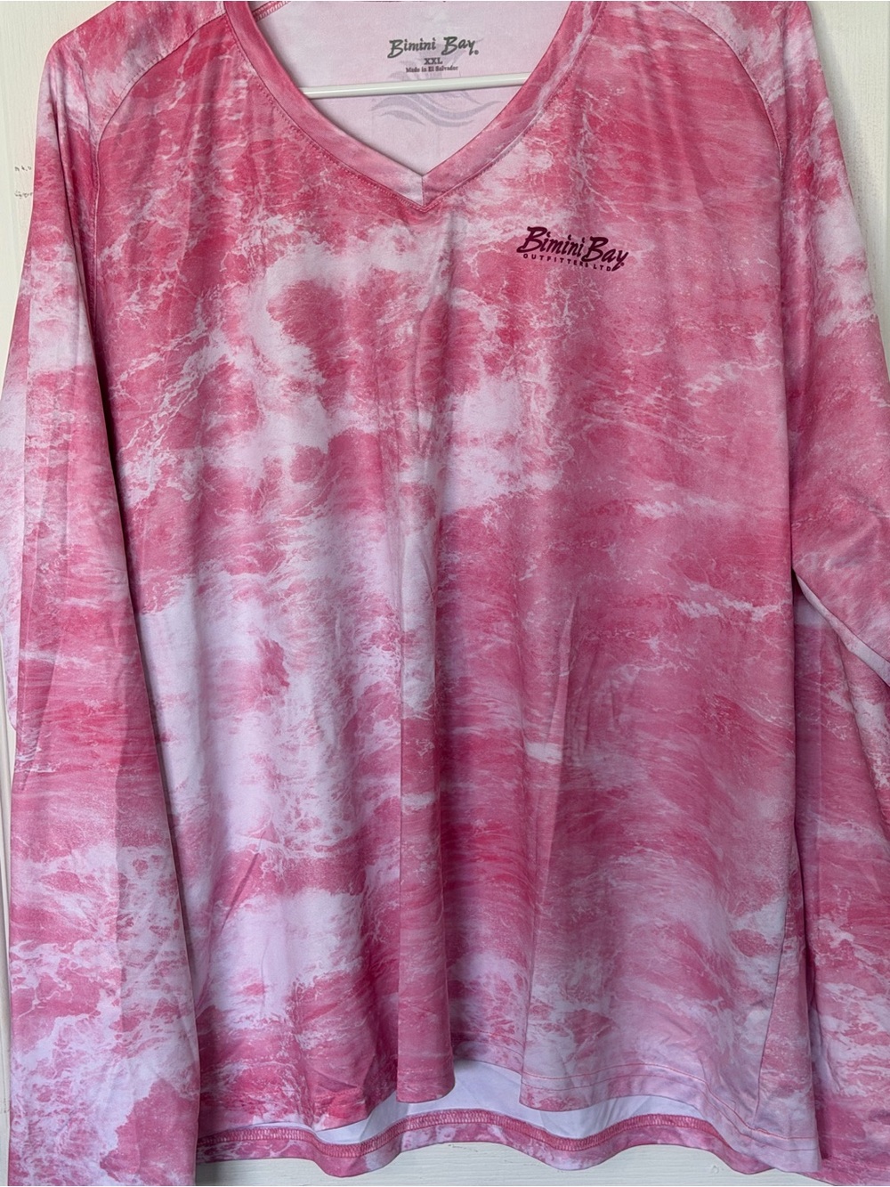 Bimini Bay Women's Pink Marbled V-Neck Long Sleeve Top